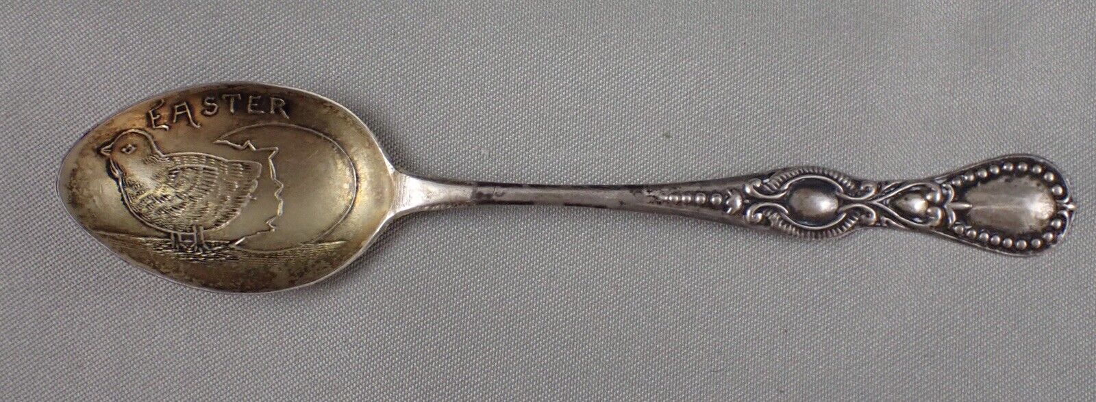 Tiny Antique Easter Chick & Egg Sterling Silver Spoon 