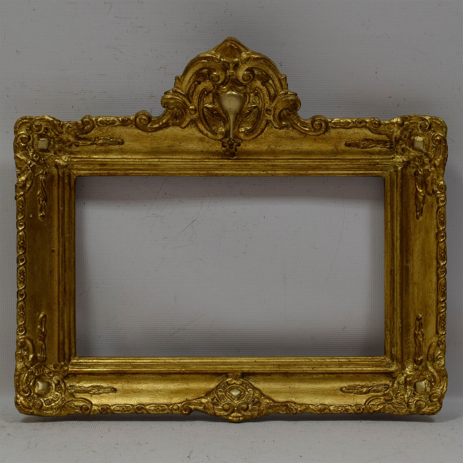 19th century Old wooden frame decorative with metal leaf Internal: 12,5x8,6in