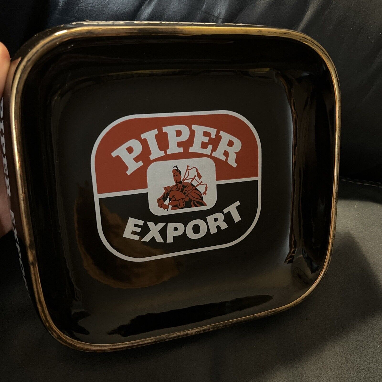 RARE Vintage PIPER  Export Beer Brewery Ceramic Ashtray 8” Made In England🔥👍