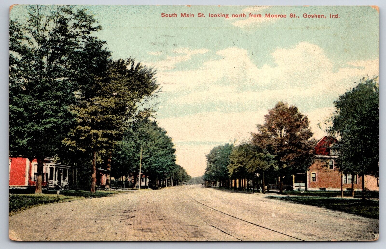 Goshen Indiana~South Main Street North @ Monroe~Trolley Tracks by Homes~1909