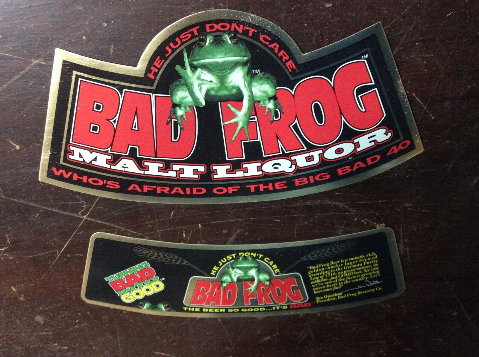 2 Bad Frog  Bottle  Neck labels  