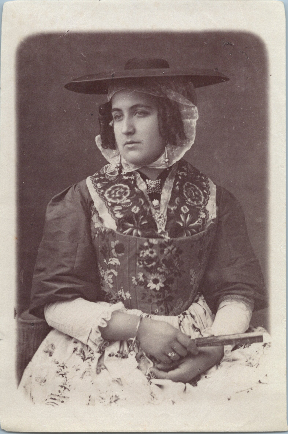 France, Arlesienne in typical costume and hat, vintage print, ca.1890 print