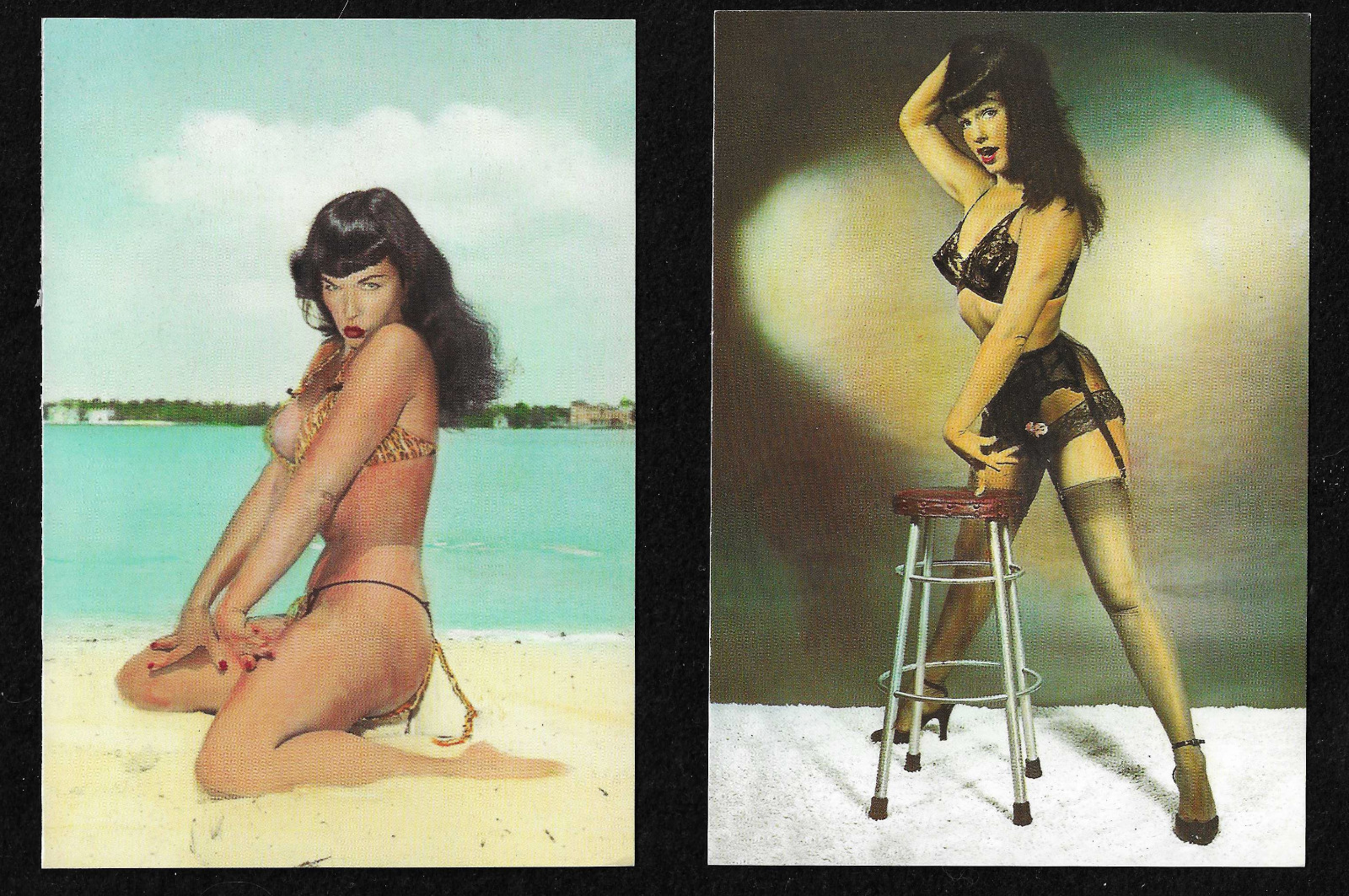2 Bettie Page  1950s Photos by Bunny Yeager on Unused 1996 Mint Postcards H