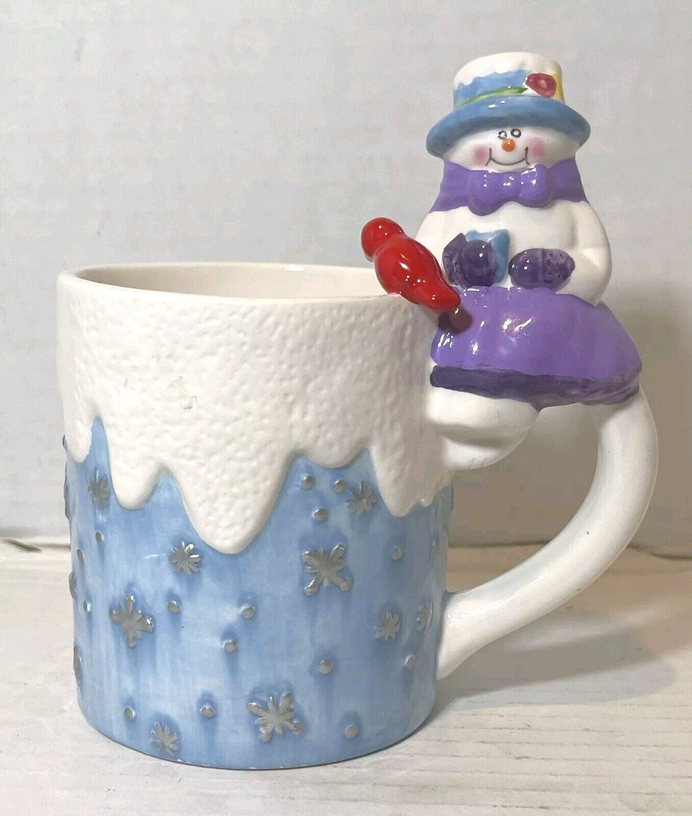 Houston Harvest Snowman Mug Christmas Blue Snow with Cardinal Winter