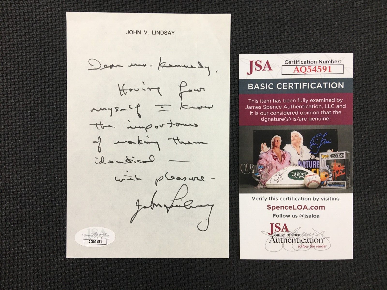 John V. Lindsay Signed Note JSA Certified AUTOGRAPH US Politician/Lawyer