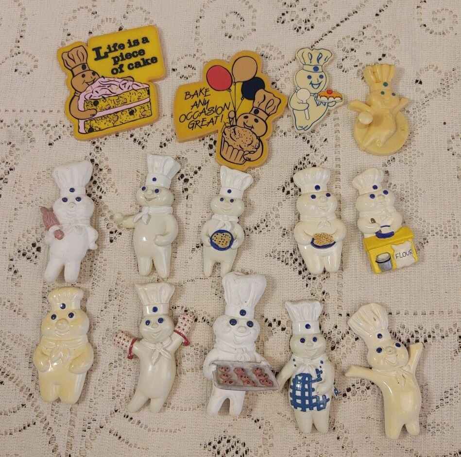 1980s & 1990s Vintage Pillsbury Doughboy Fridge Magnets Lot of 14