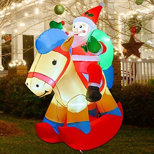 5ft Christmas Santa Claus Trojan Horse Infaltables with Built-In LED Lights