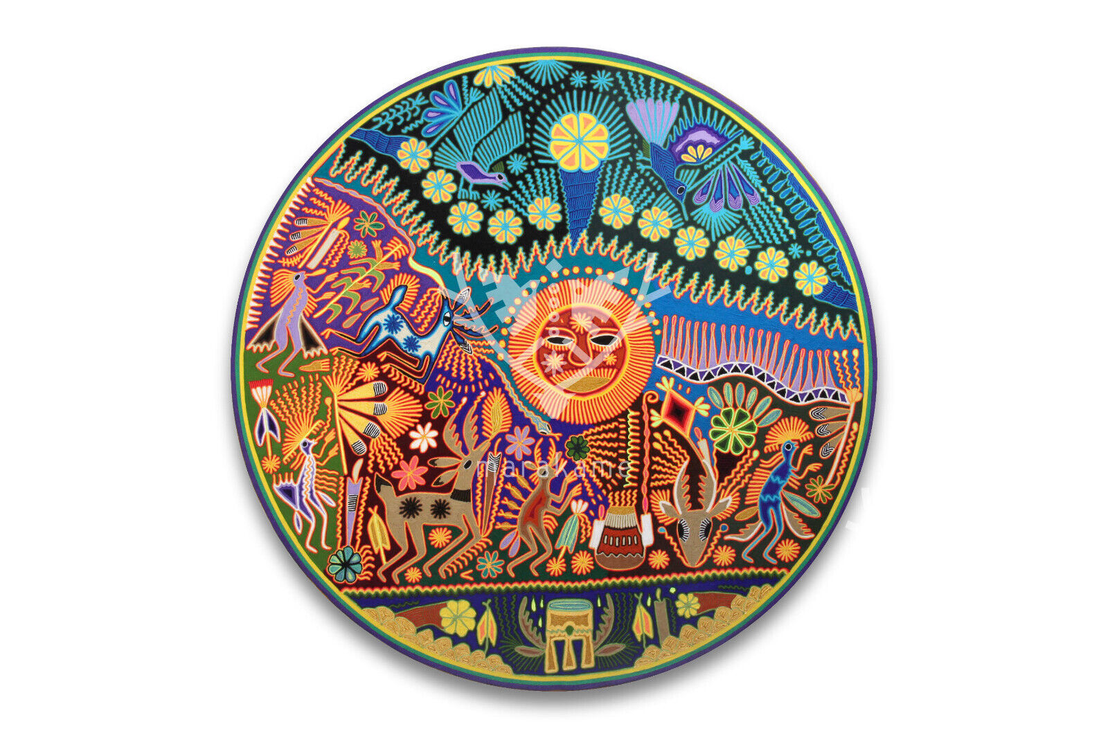 Nierika Yarn painting mexican Huichol art - Sun\'s Birth - 48 in 120 cm. diameter