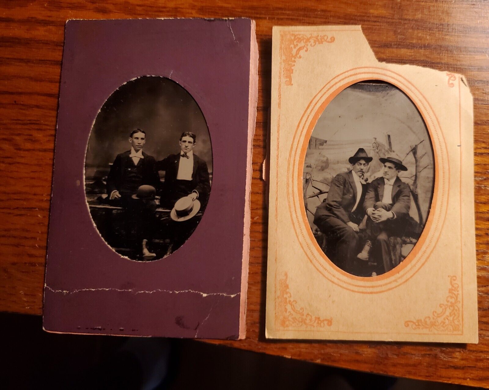 Two ANTIQUE AFFECTIONATE MEN TINTYPE PHOTO GAY INTEREST