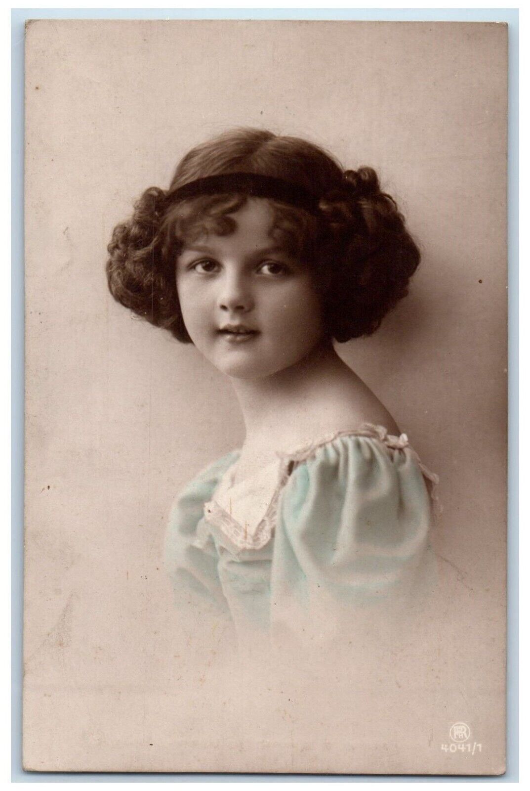c1910's Pretty Little Girl Curly Hair Studio Portrait RPPC Photo Posted Postcard