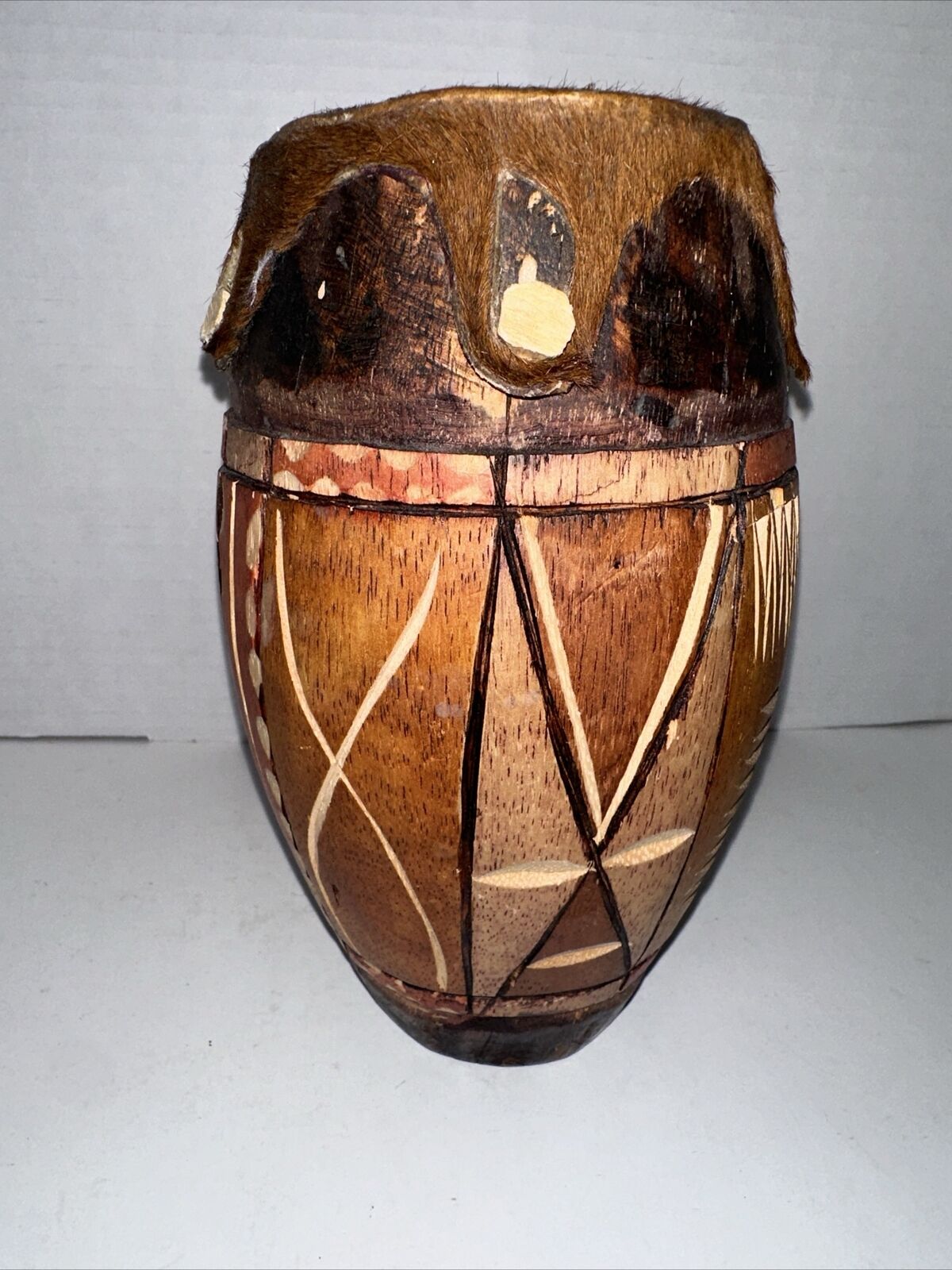 Vintage African Drum Hand Made Wood Carved Tribal 7.5\