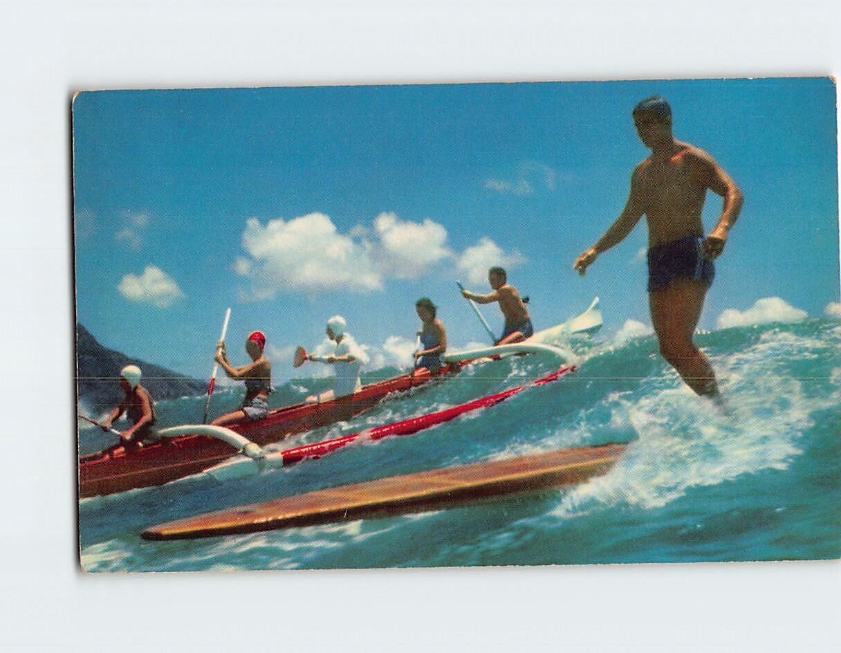Postcard Outrigger Canoe Surfing Waikiki Honolulu Hawaii USA