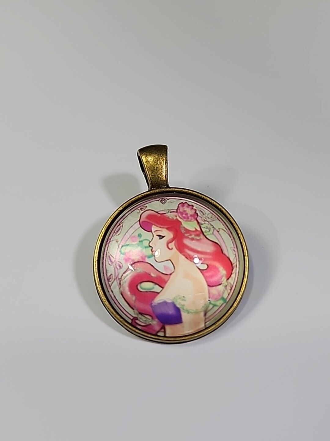 Red Haired Woman Pendant Round Magnifying Glass Dome