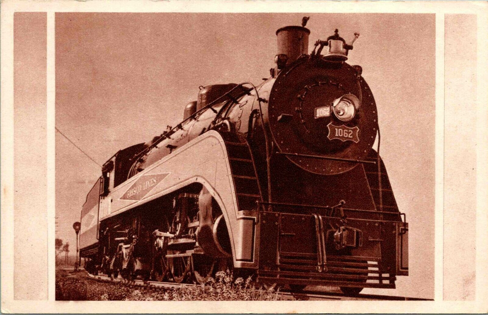 Vintage 1920s Sepia View Postcard Frisco Lines Locomotive 1062 Engine Exterior 