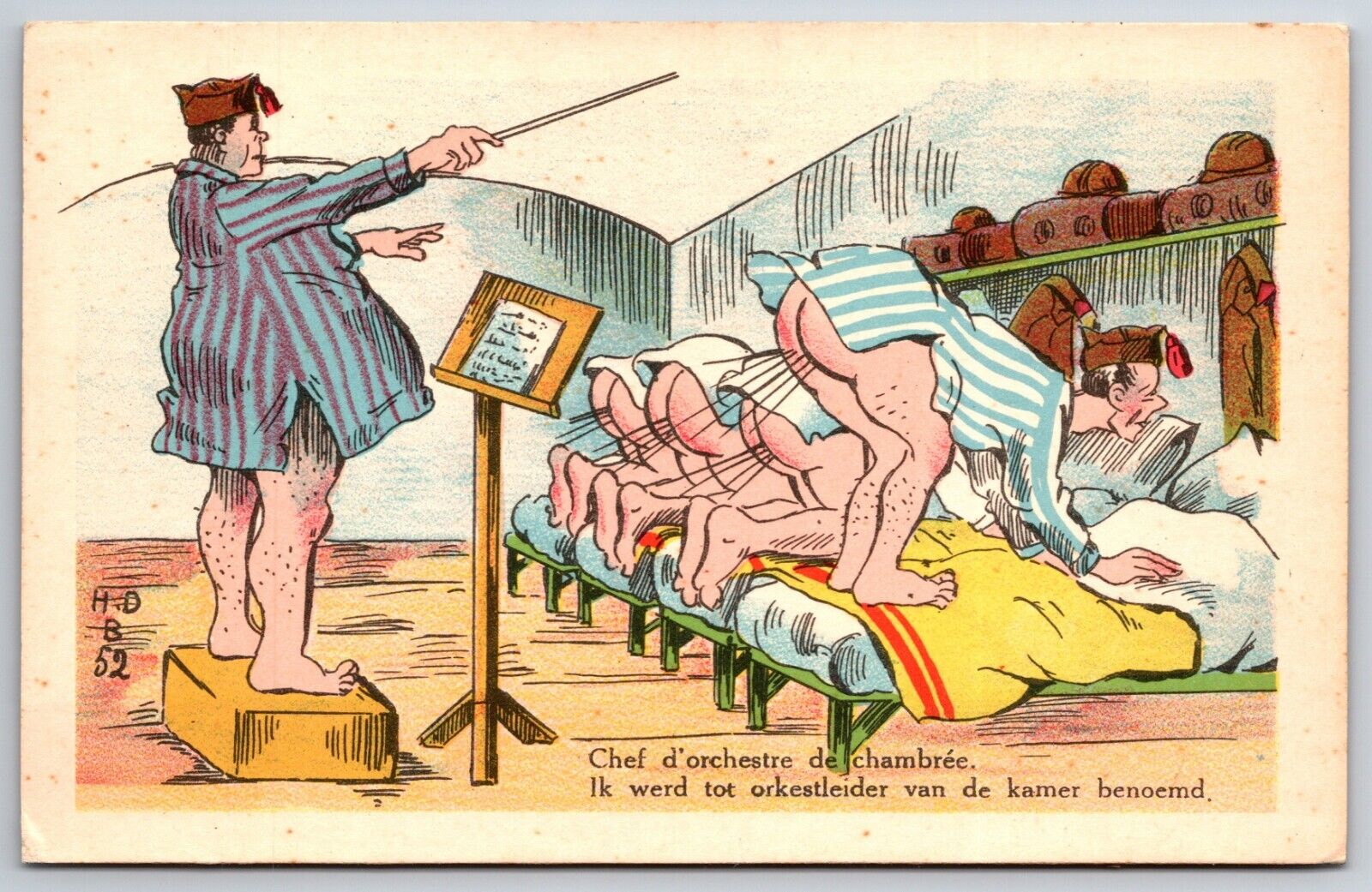 French Military Comic Scatological Orchestra Conductor Farts UNP DB Postcard K1