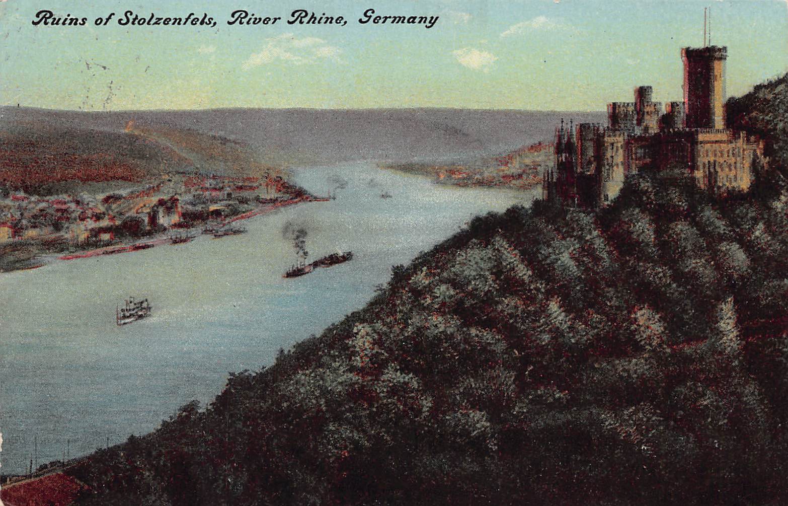 Koblenz Germany Stolzenfels Castle Medieval Fortress Ships 1910s Vtg Postcard P5