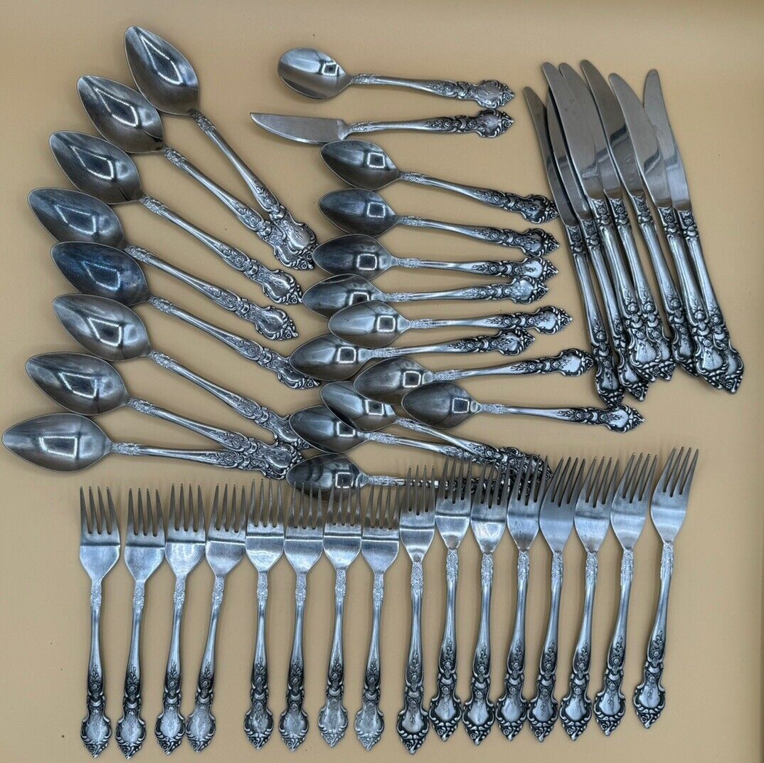 44 Pcs National Stainless, Japan ROSE & LEAF Flatware Spoons Forks Knives