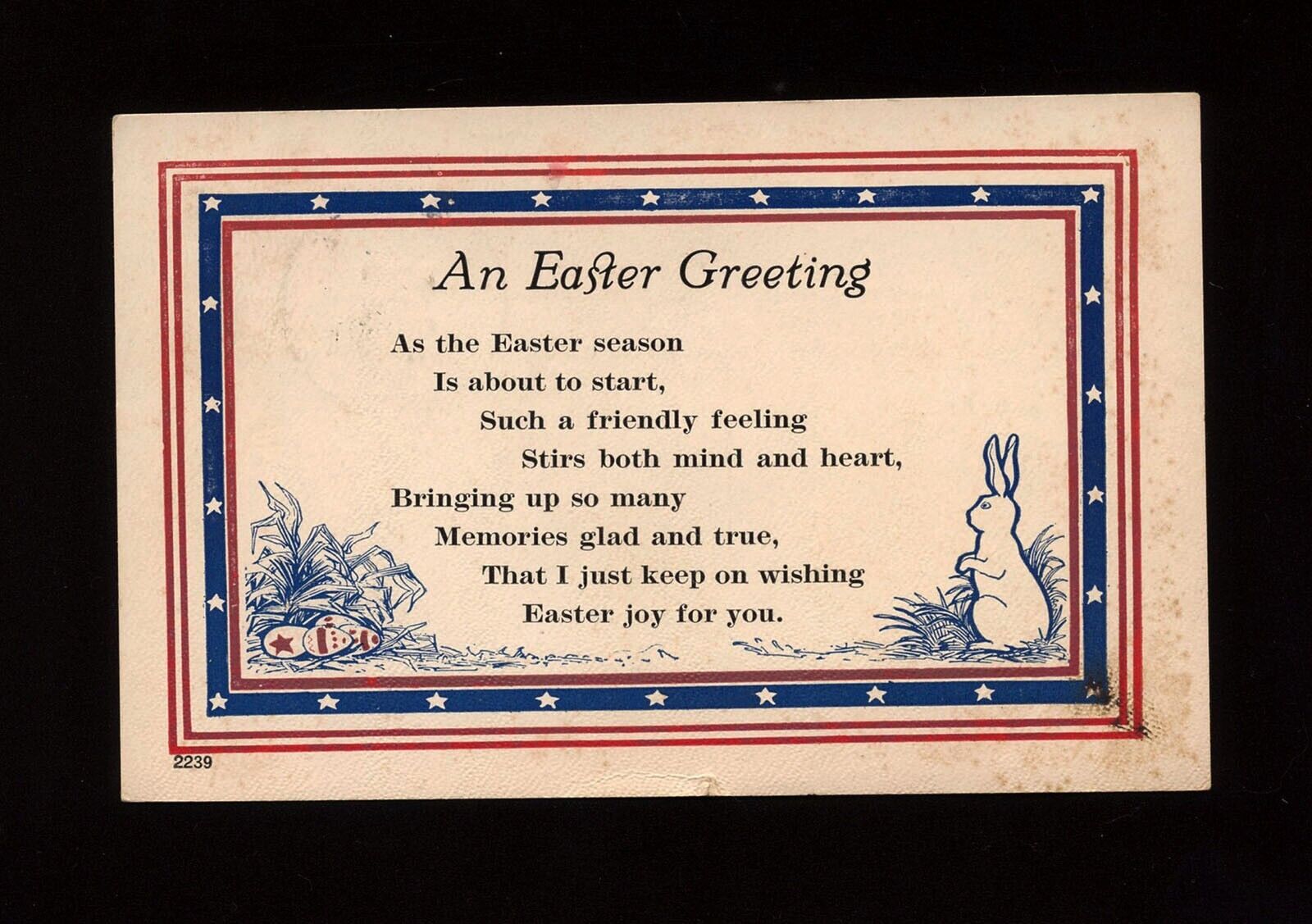 Antique Easter Postcard 1919 WWI era Patriotic Theme An Easter Greeting APC co.