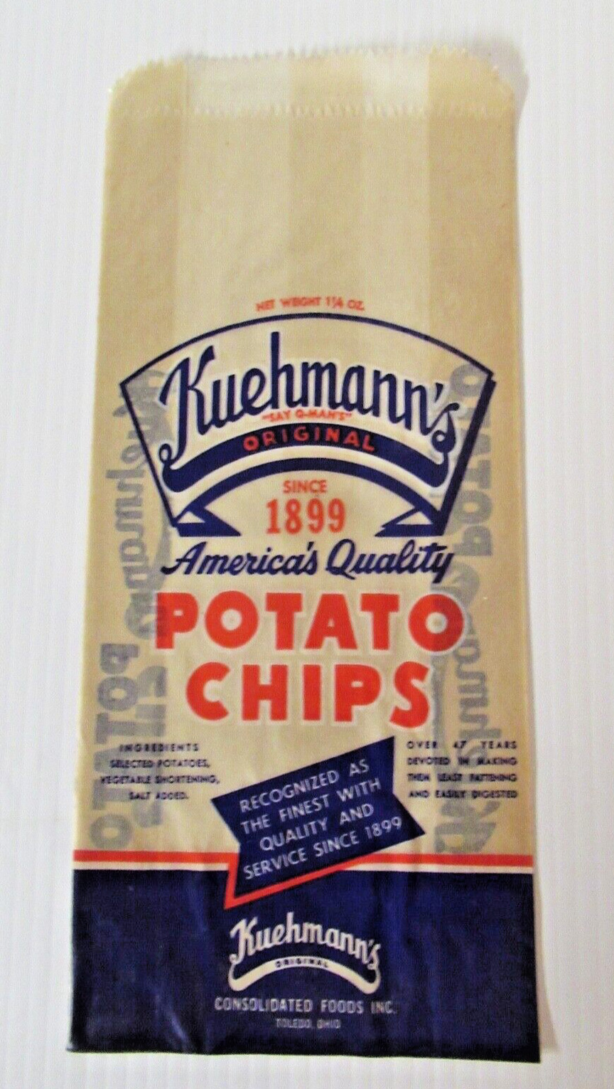 Vintage NOS 1940s Kuehmann\'s Wax Potato Chip Bag Toledo OH