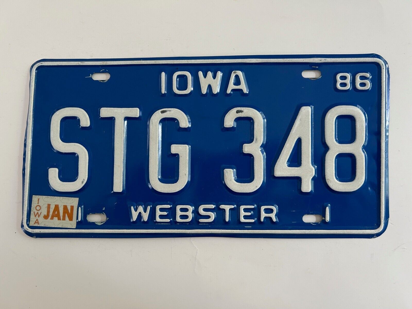 1986 Iowa License Plate Natural Sticker Webster County