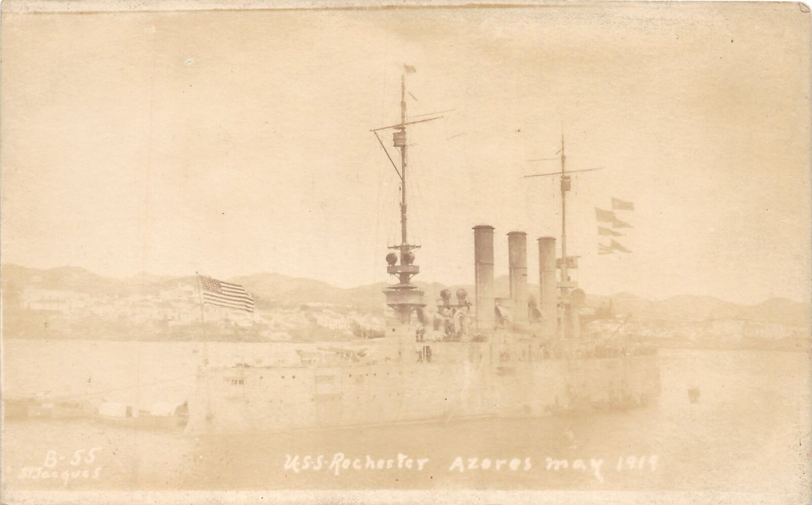 J36/ Ship RPPC Postcard c1920 U.S.S. Rochester Azores Navy Cruiser 200