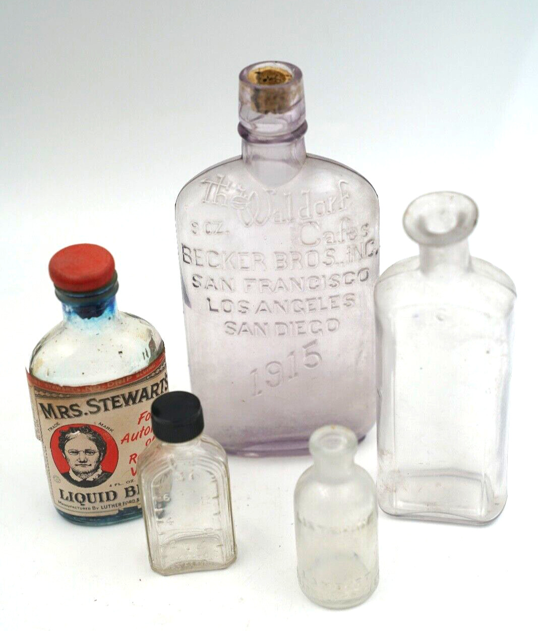 Antique Apothecary Purple / Clear Glass Drug Cure BOTTLES Bottle Lot of 5