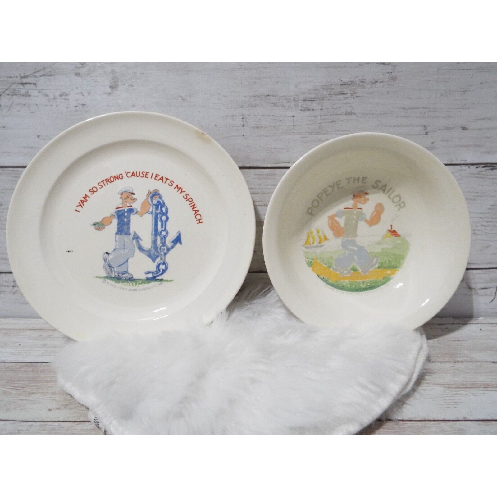 Vintage Popeye the Sailor Ceramic Plate and Bowl See Description
