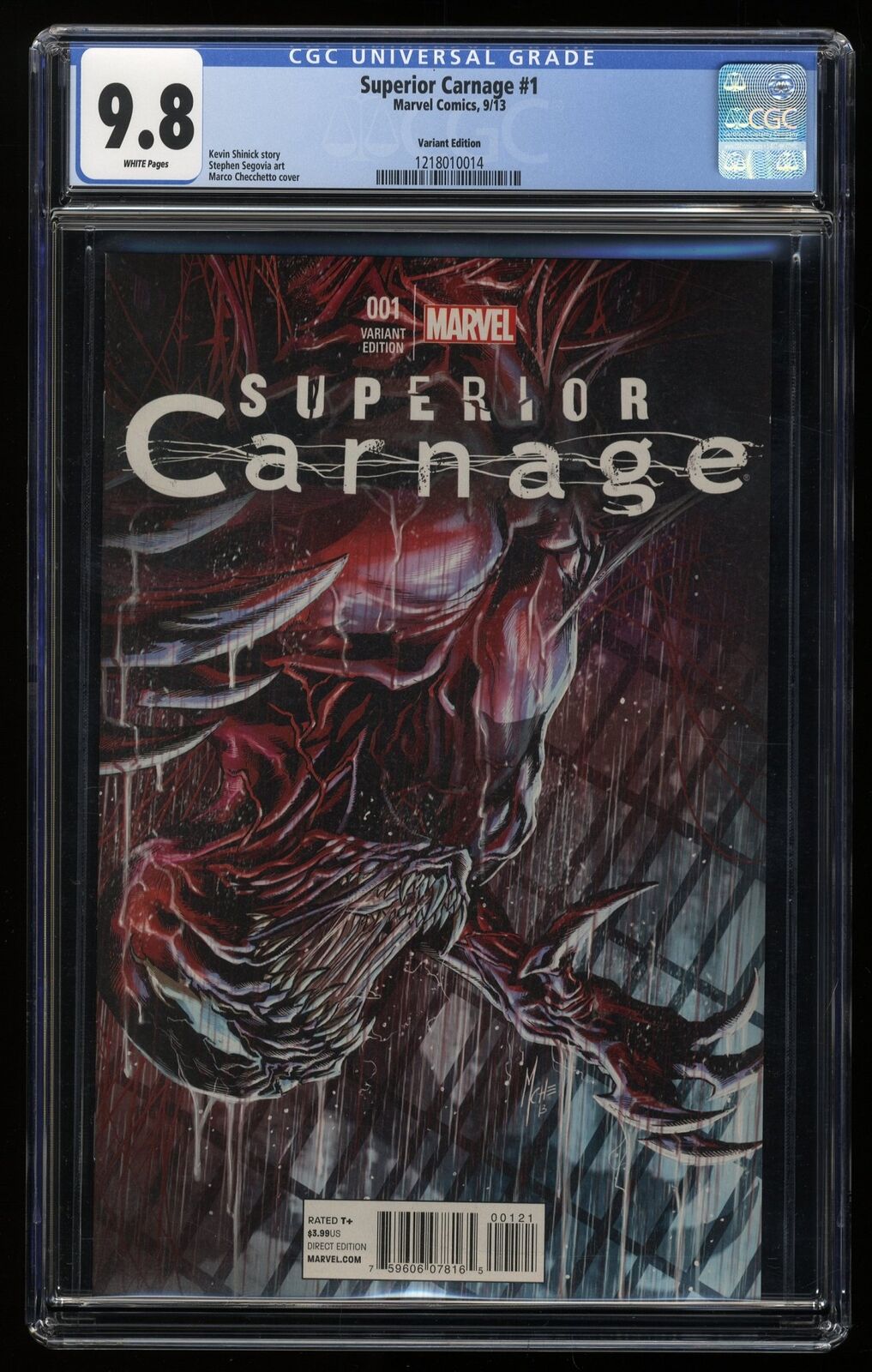 Superior Carnage #1 CGC NM/M 9.8 White Pages 1:25 Checchetto Variant Marvel 2013
