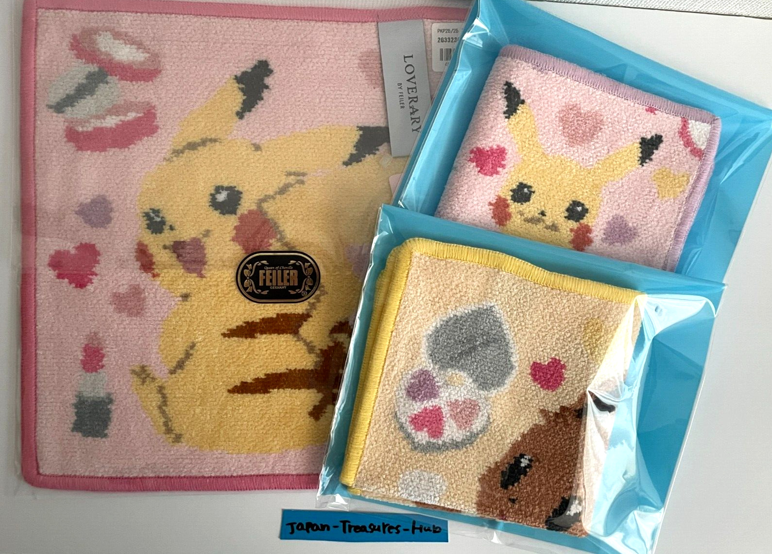 FEILER Pokemon Eevee & Pikachu Towel Handkerchief Set 9.84 in - Japan Exclusive