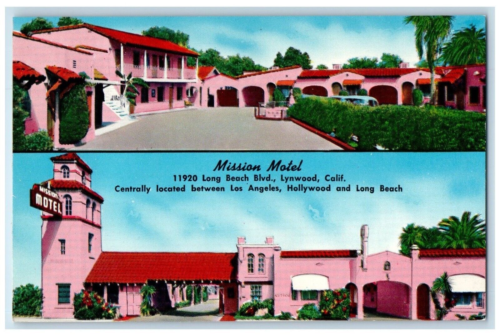 c1950 Mission Motel Long Beach Los Angeles Hollywood Lynwood California Postcard