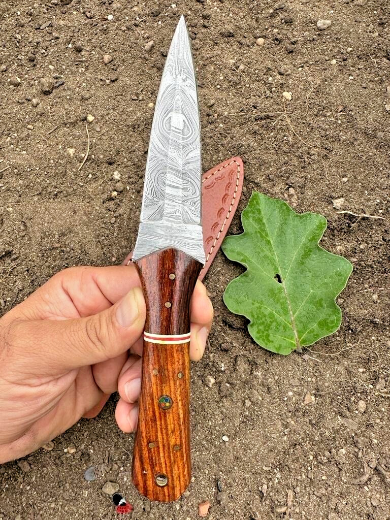 Handmade Double-Edged Damascus steel Hunting Dagger boot Knife wood Handle