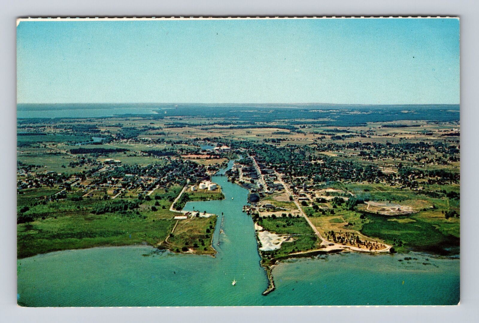 Cheboygan MI-Michigan, Aerial Of Town Area, Antique, Vintage Souvenir Postcard