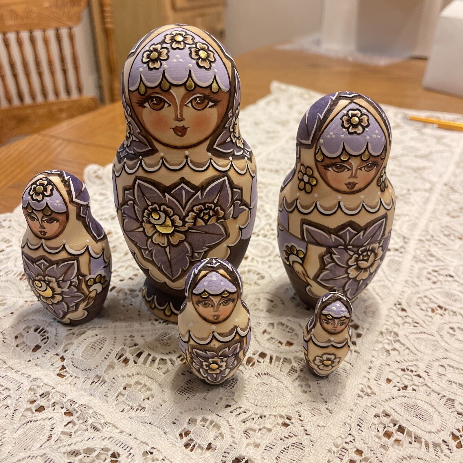 Russian Matryoshka Purple and Gold Nesting Dolls - 5 Pieces - So Cute