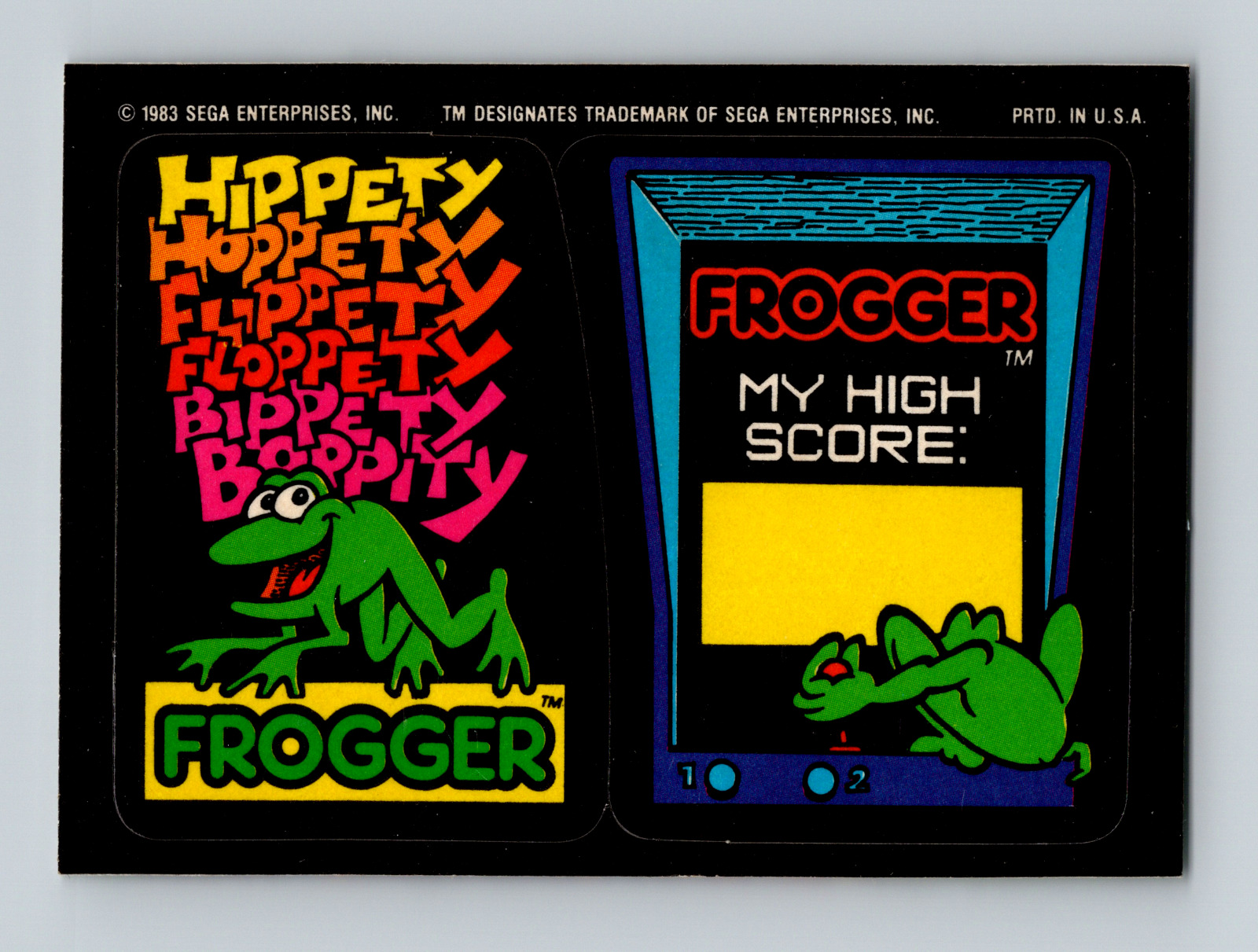 Jb12 video Game City 1993 Topps Sega Frogger Sticker My High Score Hippity