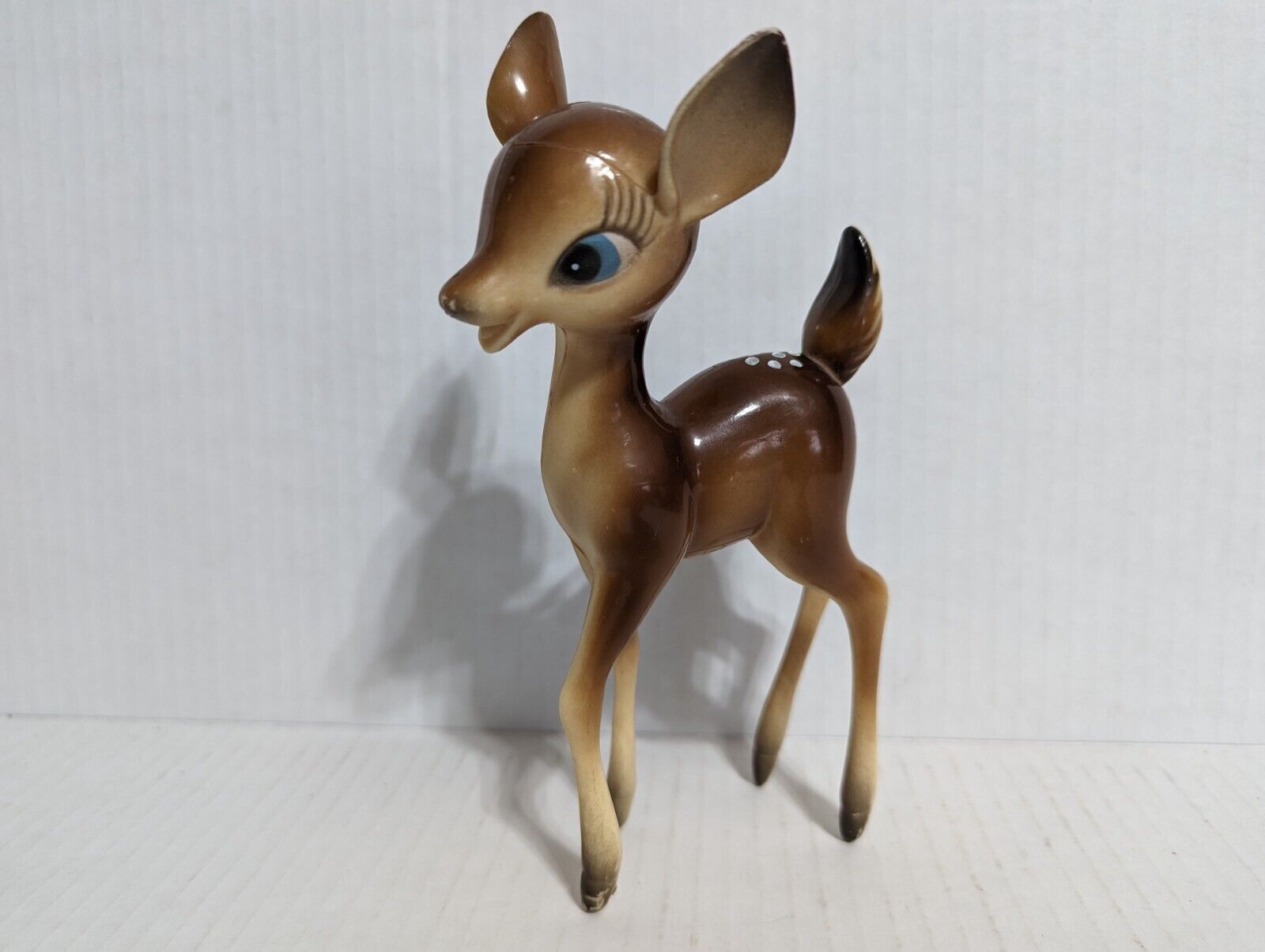 Vintage Hard Plastic Deer Figure Long Legs Big Blue Eyes Hong Kong Bambi