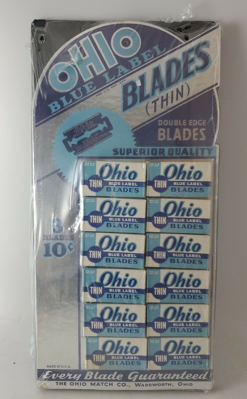 Vintage Ohio Blue Label Double edge razor blades Store Display 12 BOXES RARE 
