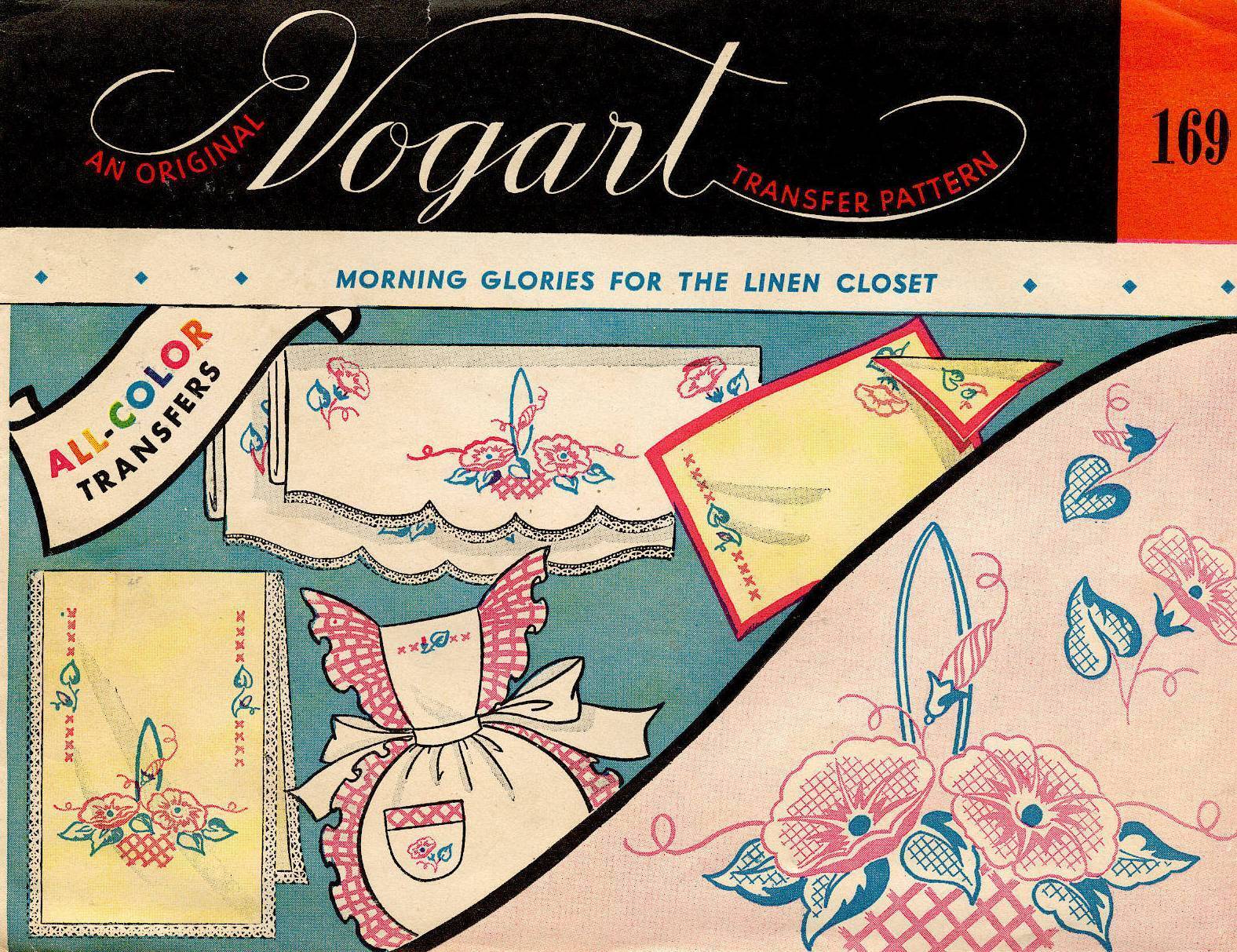 1950\'s VTG Vogart Morning Glories for the Linen All-Color Transfer Pattern 169