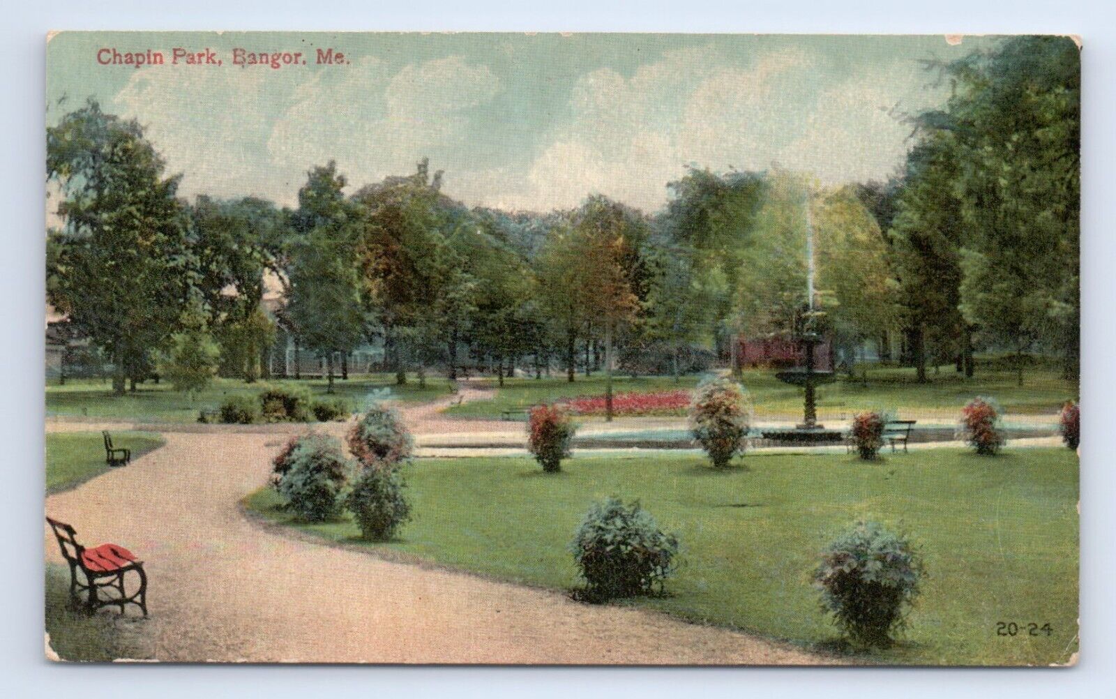Chapin Park Bangor Maine Postcard Fountain Bench VTG ME Crosby Bean\'s