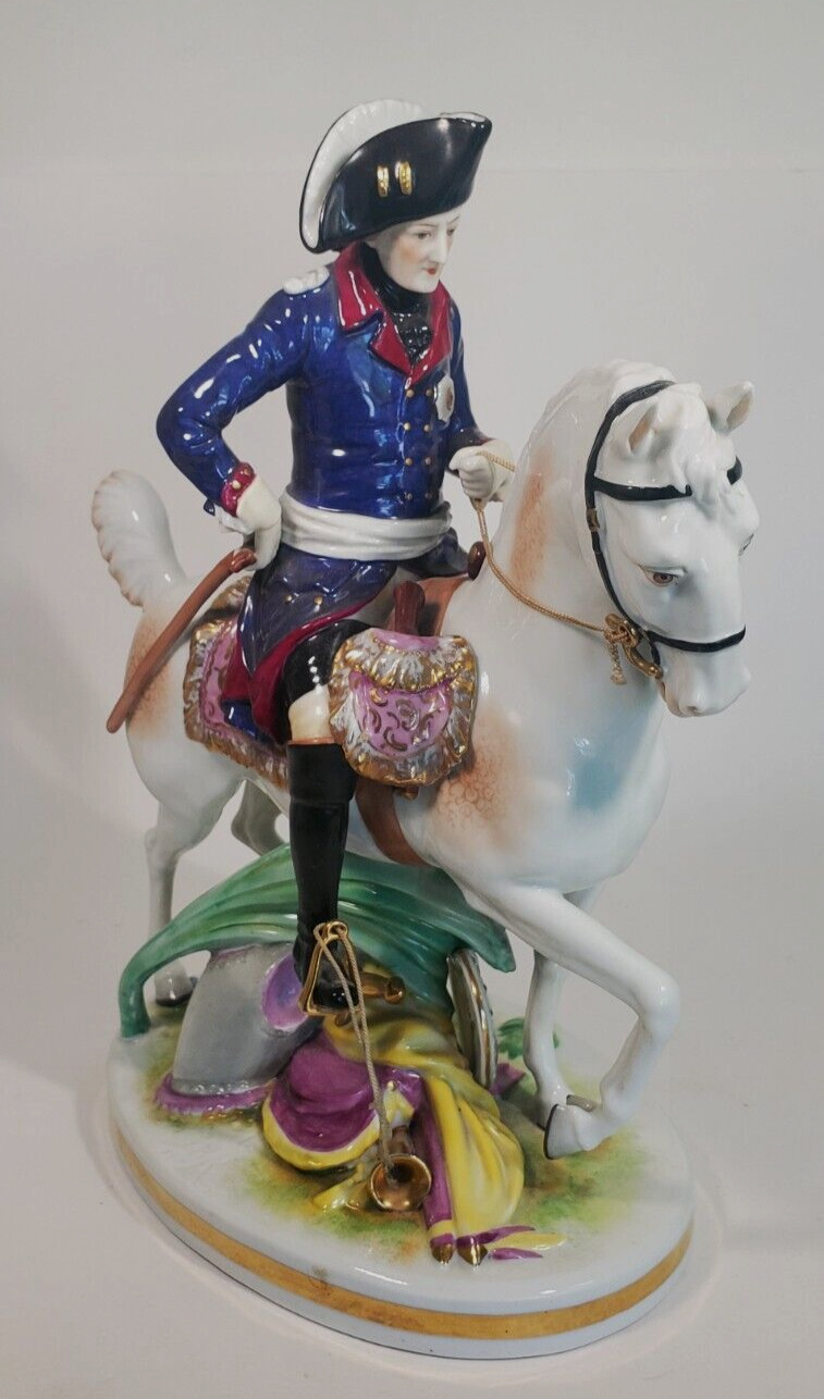 Antique Volkstedt German Dresden Porcelain Frederick the Great on Horse Figurine
