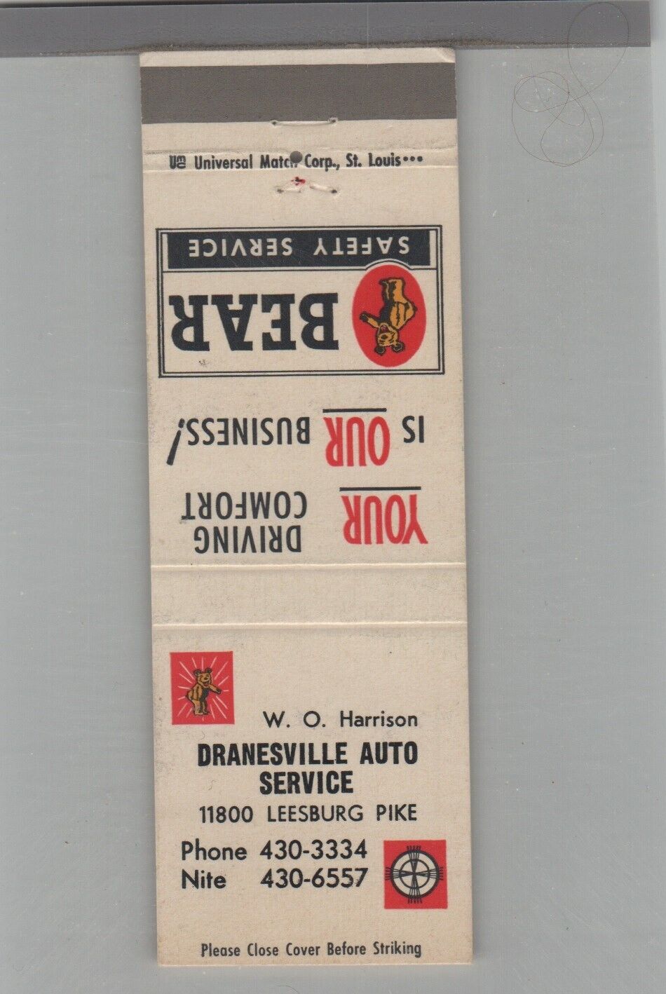 Matchbook Cover Drainesville Auto Service Leesburg Pike