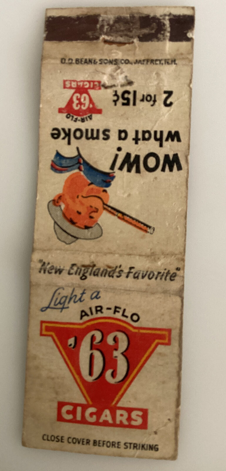 Vintage D D Beans Jaffrey NH Air-Flo ‘63 Cigars Matchbook New England Fav Smoke