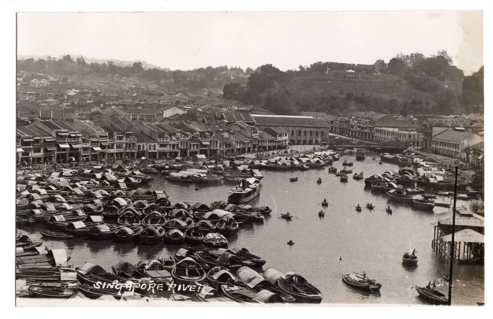 Real Photo (RPPC), Singapore River, Southeast Asia, Boat Dock, Vintage Postcard