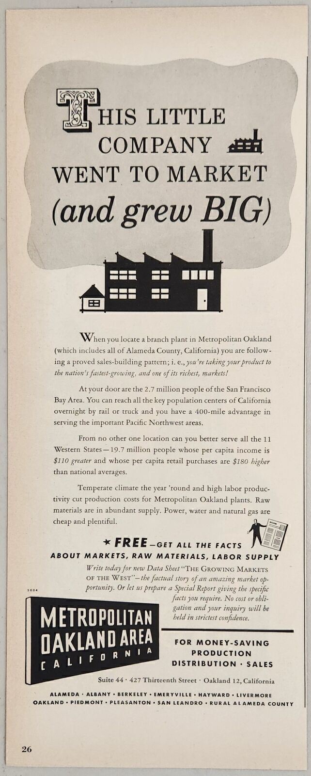 1950 Print Ad Metropolitan Oakland Area California Build Plants Manufacturing