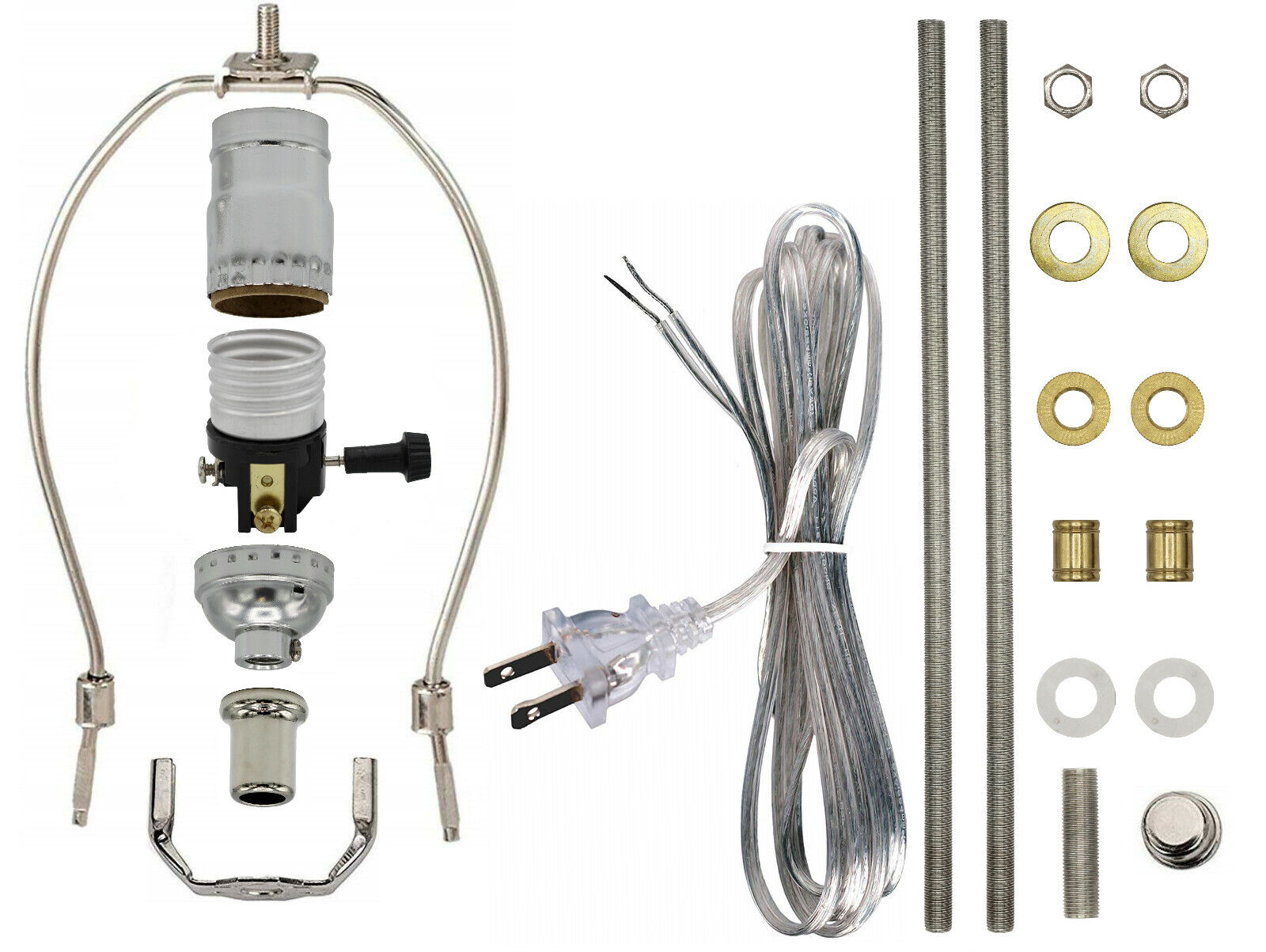 SIlver Make-A-Lamp Kit With All Parts & Instructions for DIY Lamp Repair