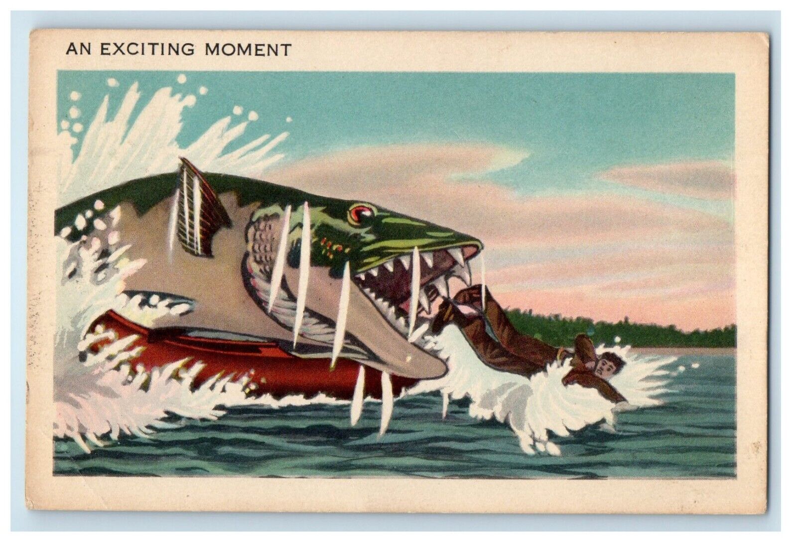 c1910\'s An Exciting Moment Exaggerated Fishes Electric Ontario Canada Postcard