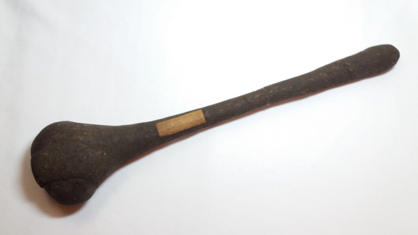 Authentic Early 19th Century Great Plains Indians Stone War Club Rawhide Handle