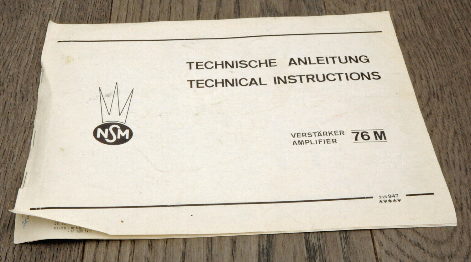 Original Vintage NSM Amplifier 76 M Phonograph/Jukebox Technical Instructions