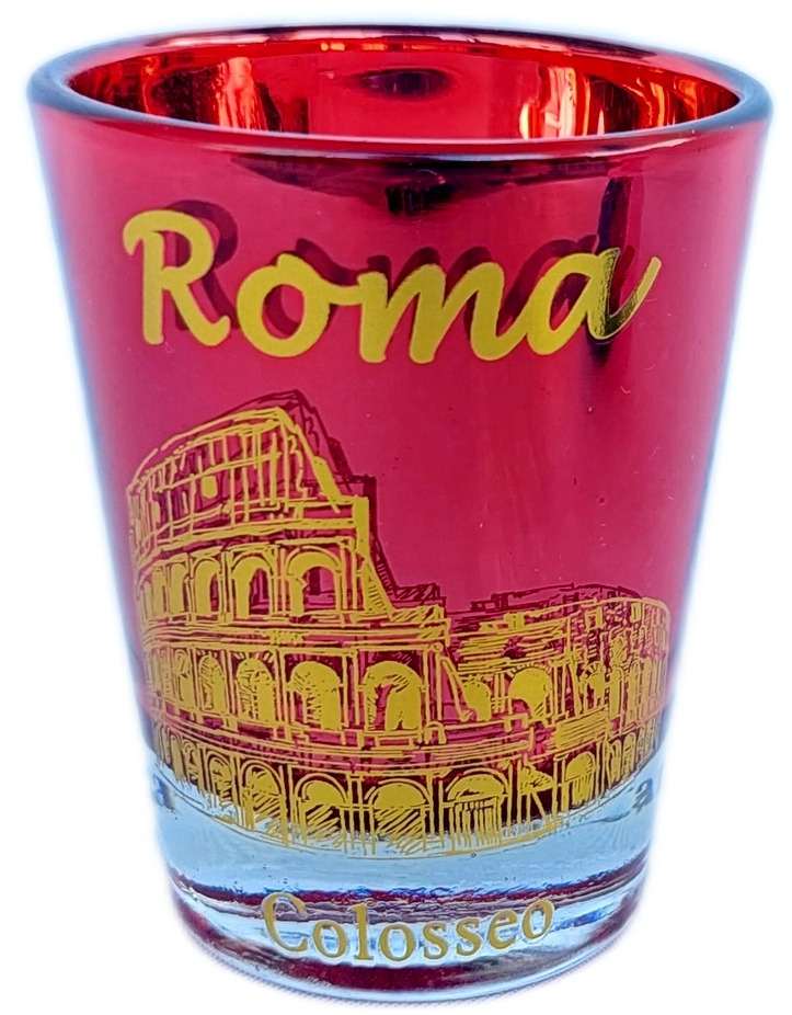 New Shot Glass Italy Tequila Rome Colosseum/Fontana di Trevi Trevi Fountain red