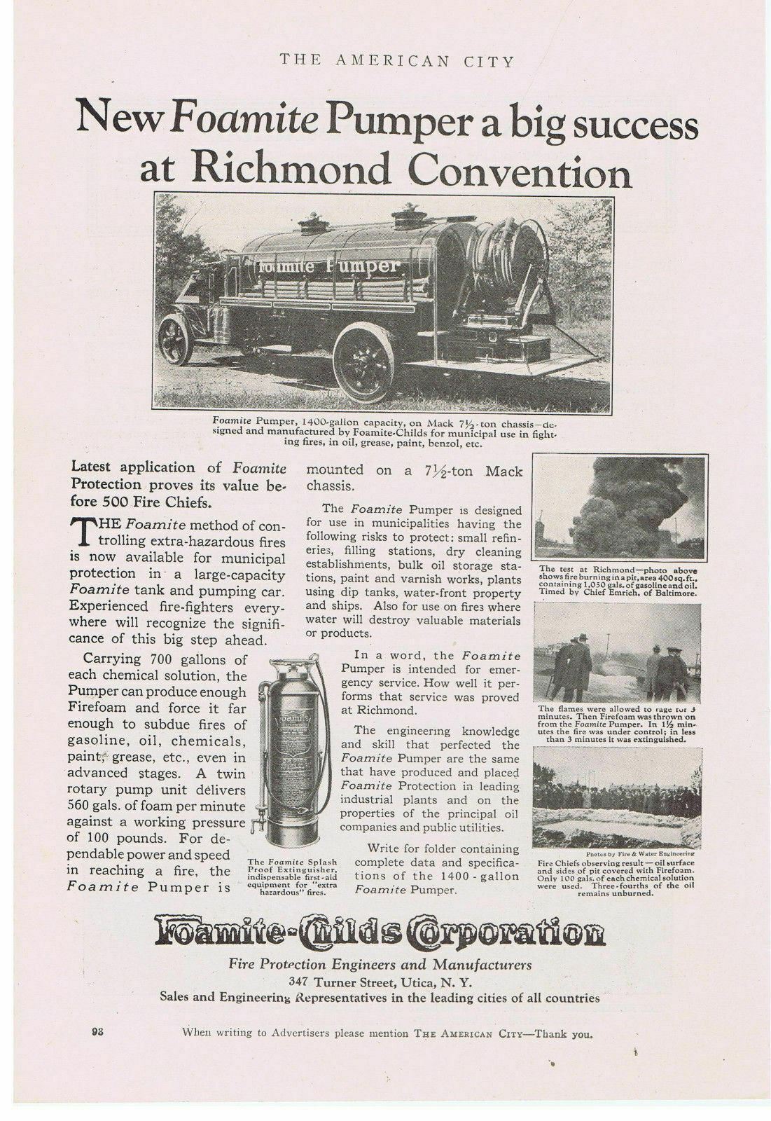 1924 Foamite Pumper Tank & Pumping Truck Firefighting Equipment Print Ad