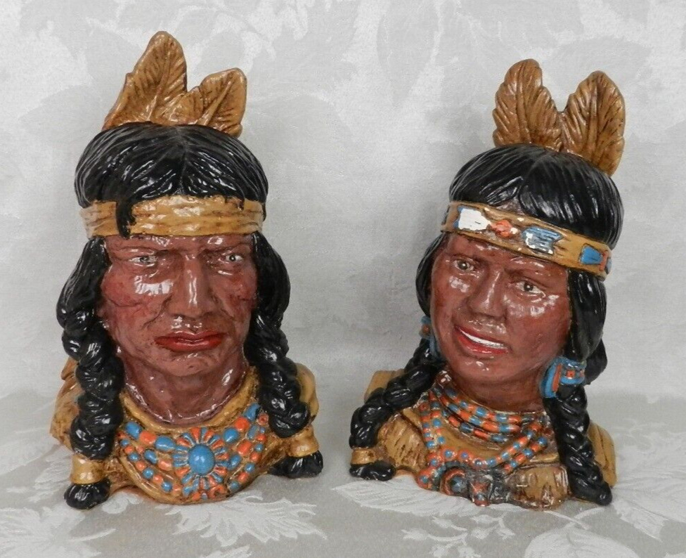 Vtg Pair Native American Indian Bust Bookends Universal Statuary 60\'s/70\'s 11\